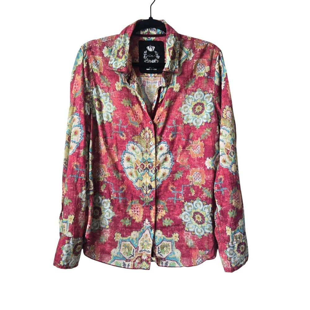 Cino Womens Cotton Button Down Shirt Medallion Floral Size Large Boho, Lagenlook